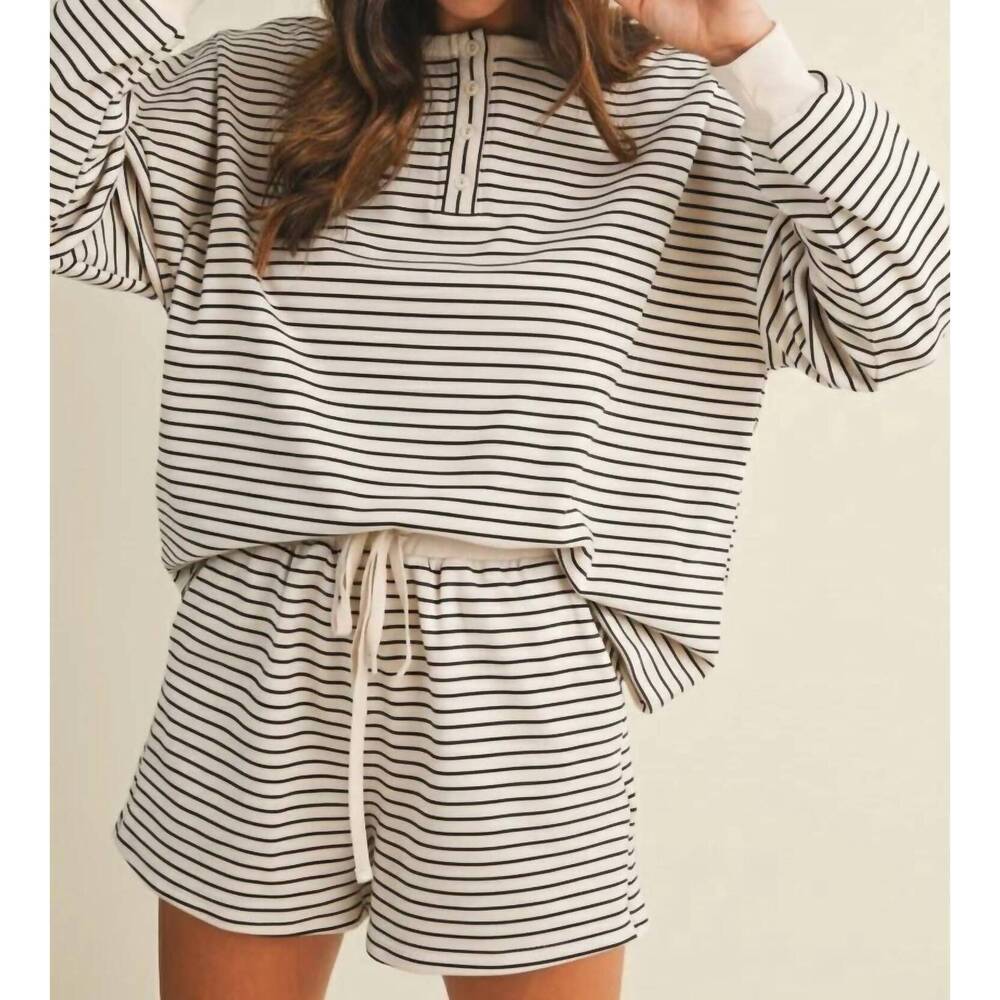 NEW ANNIEWEAR soft brushed pin stripe knit pullover & shorts in ivory